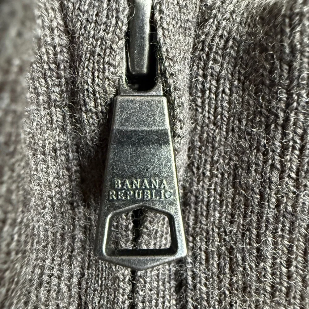 Banana Republic Wool Blend Full Zip Sweater Mens S Brown Mock Neck